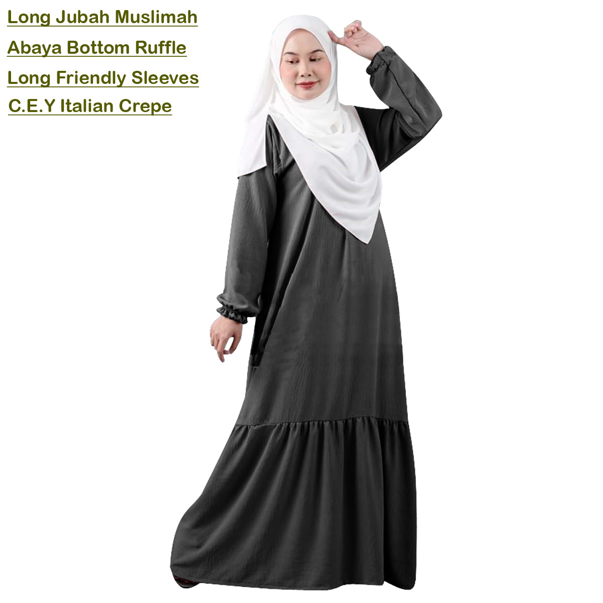 Gamis Panjang Abaya Wanita Muslim Renda Tangan Kerut