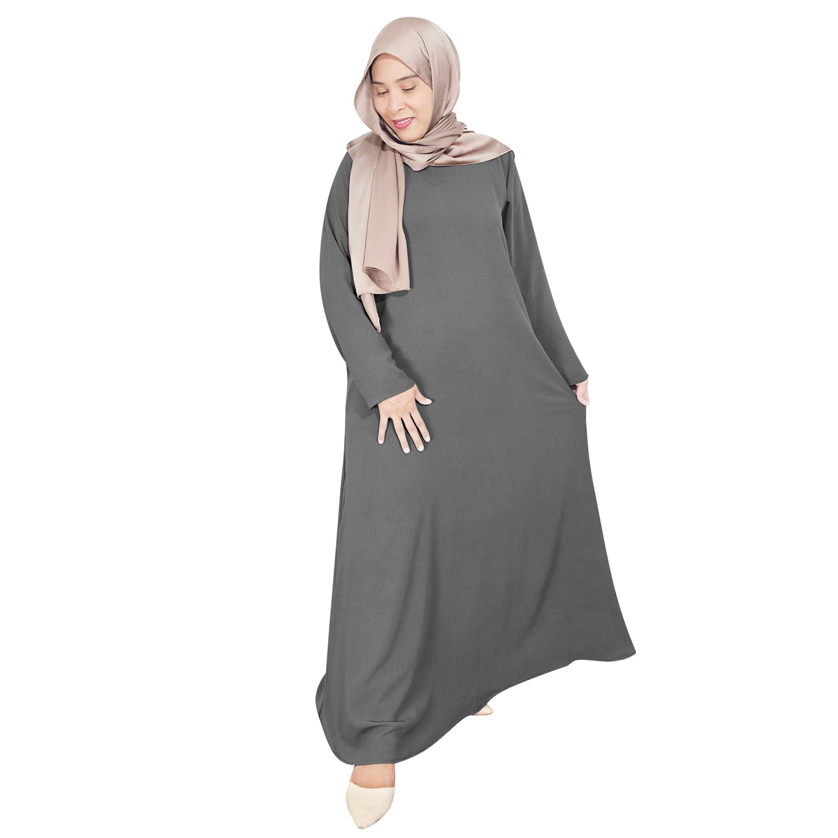 Gamis Abaya Polos Wanita Muslim Kantong Pinggir Tangan Panjang