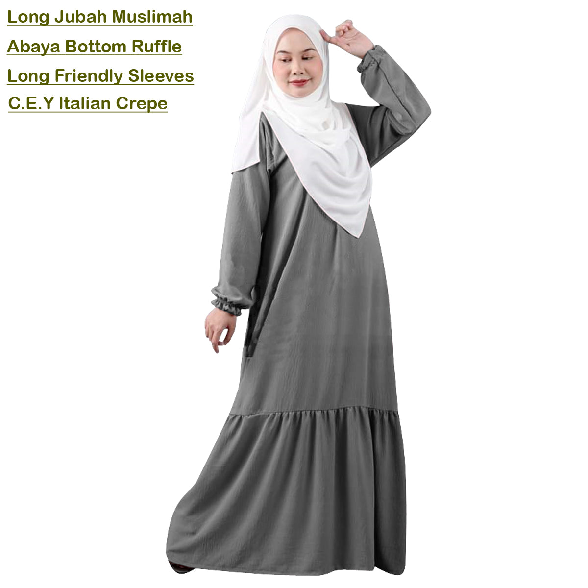 Gamis Panjang Abaya Wanita Muslim Renda Tangan Kerut