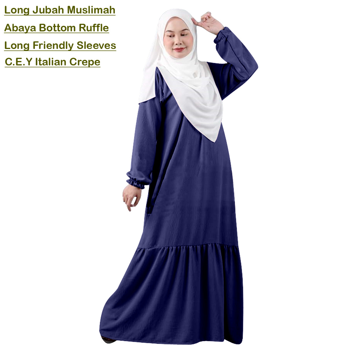 Gamis Panjang Abaya Wanita Muslim Renda Tangan Kerut