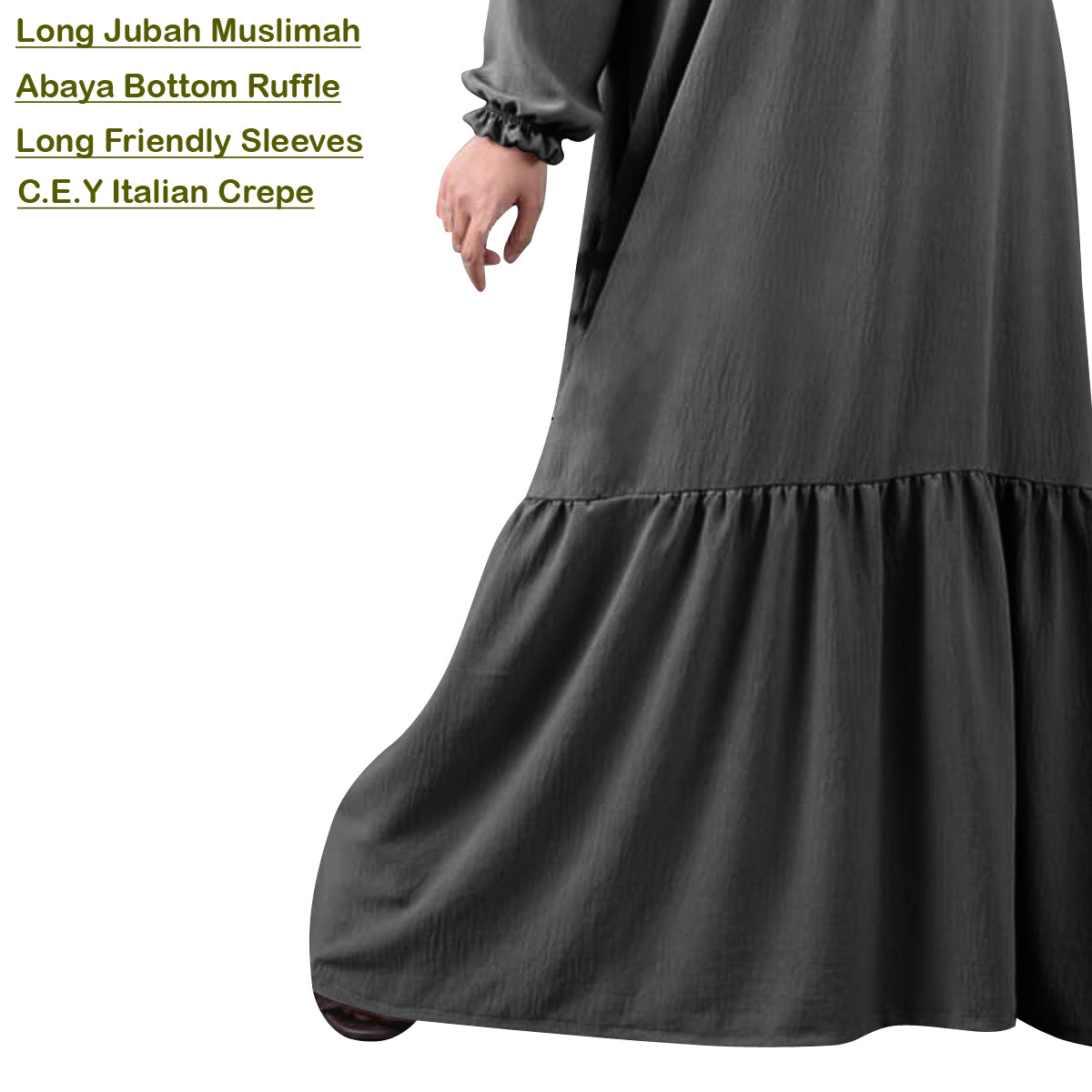 Gamis Panjang Abaya Wanita Muslim Renda Tangan Kerut