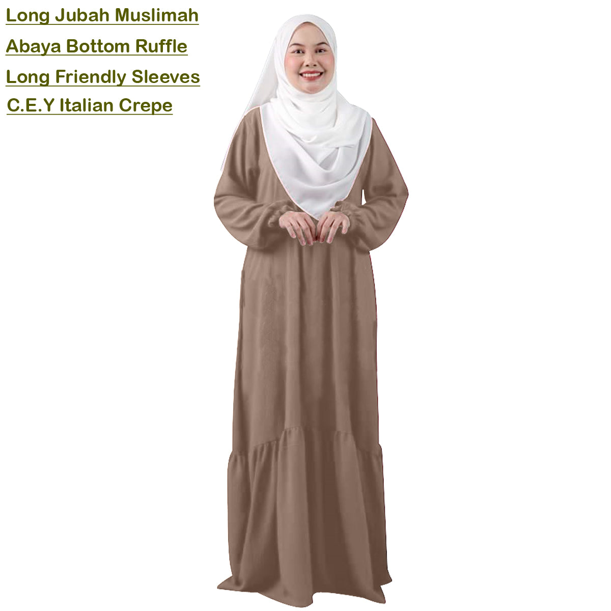 Gamis Panjang Abaya Wanita Muslim Renda Tangan Kerut