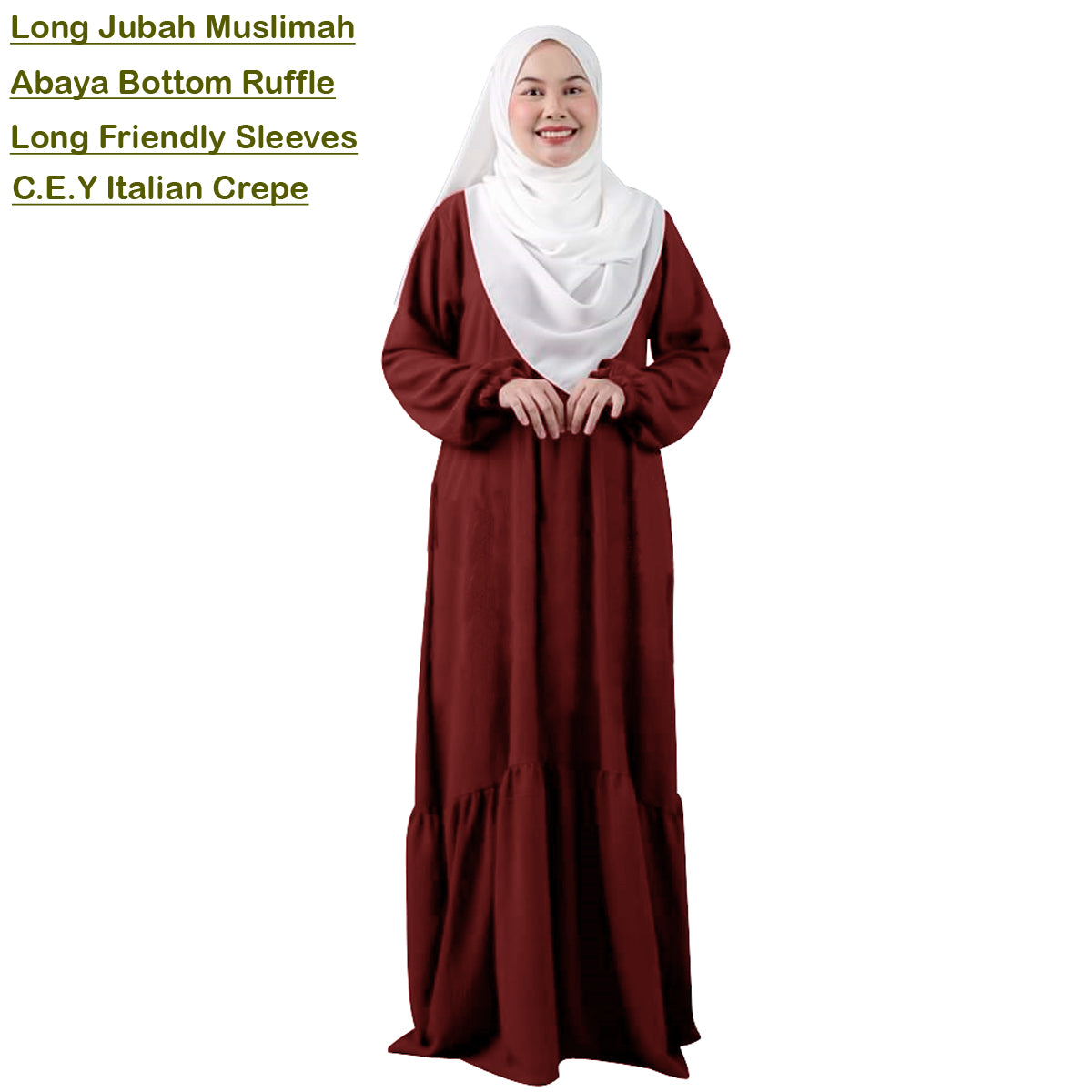 Gamis Panjang Abaya Wanita Muslim Renda Tangan Kerut