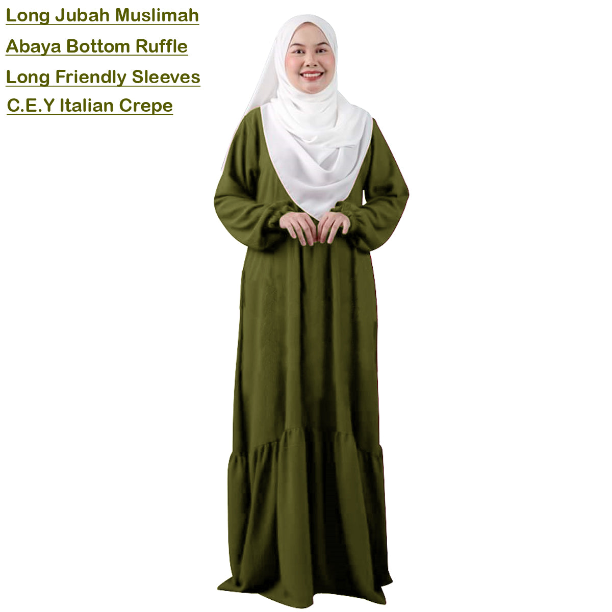 Gamis Panjang Abaya Wanita Muslim Renda Tangan Kerut
