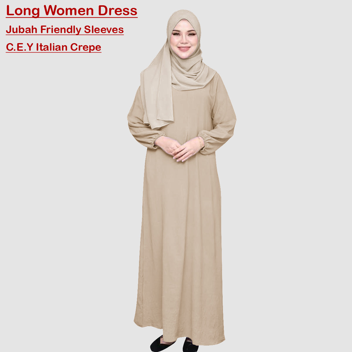 Gamis Abaya Panjang Polos Tangan Kerut Wanita Muslim
