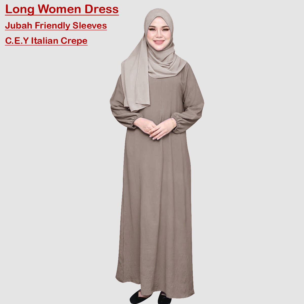 Gamis Abaya Panjang Polos Tangan Kerut Wanita Muslim