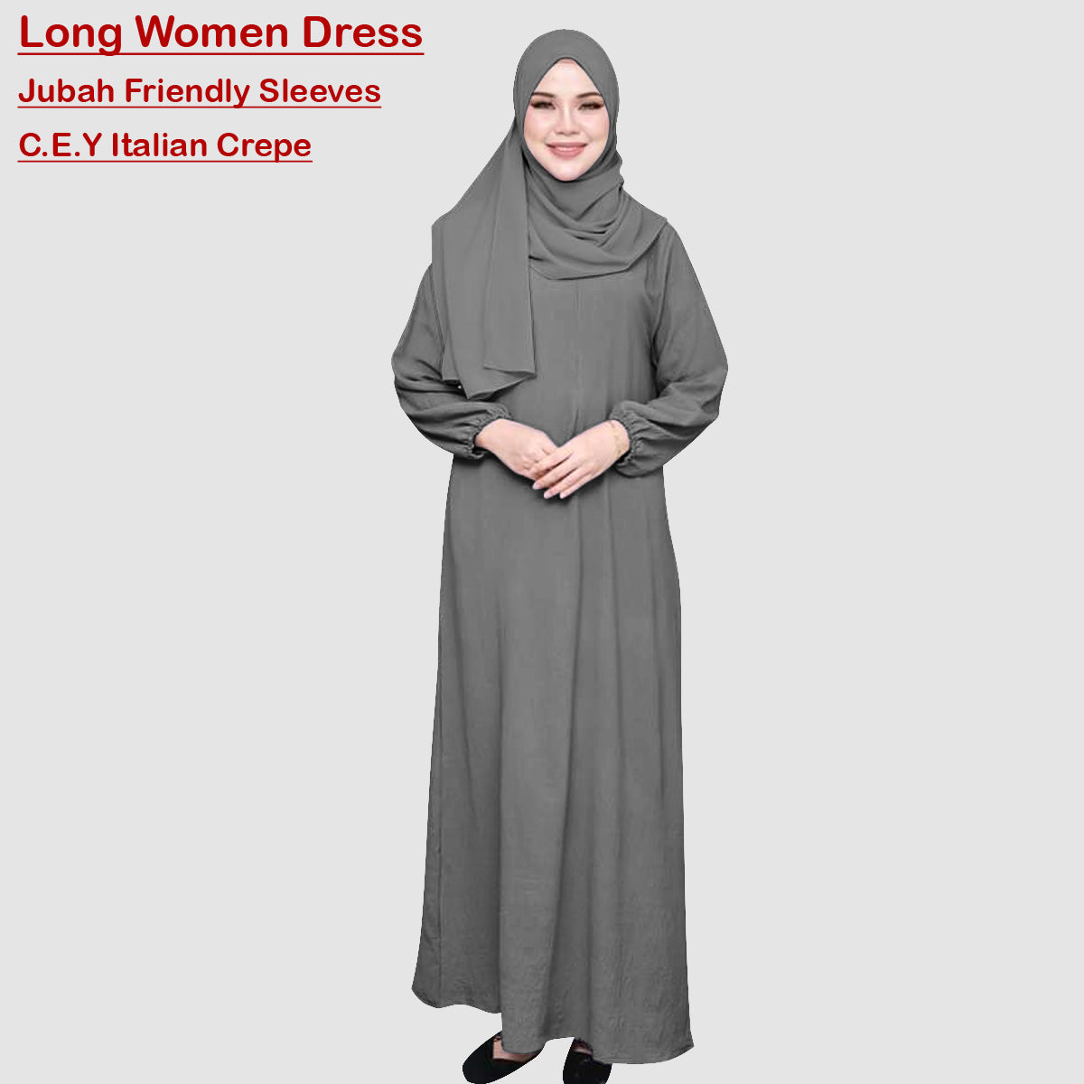 Gamis Abaya Panjang Polos Tangan Kerut Wanita Muslim