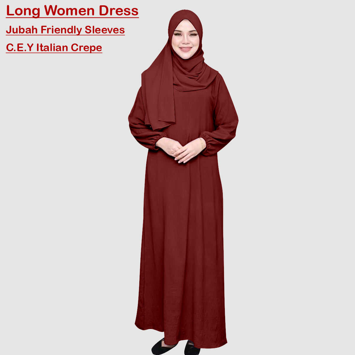 Gamis Abaya Panjang Polos Tangan Kerut Wanita Muslim