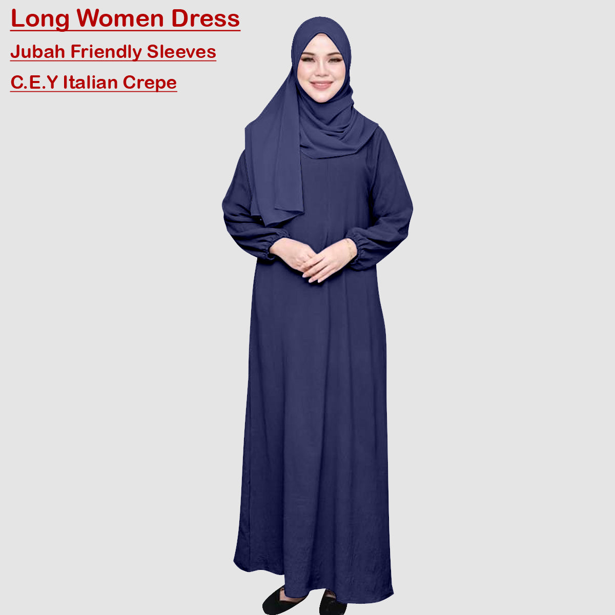 Gamis Abaya Panjang Polos Tangan Kerut Wanita Muslim