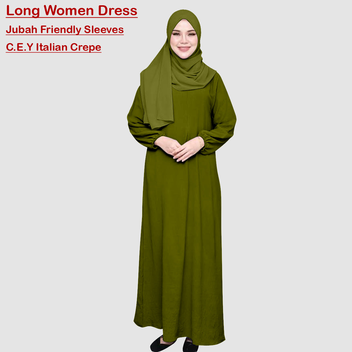 Gamis Abaya Panjang Polos Tangan Kerut Wanita Muslim