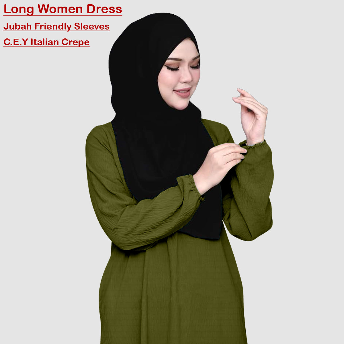 Gamis Abaya Panjang Polos Tangan Kerut Wanita Muslim