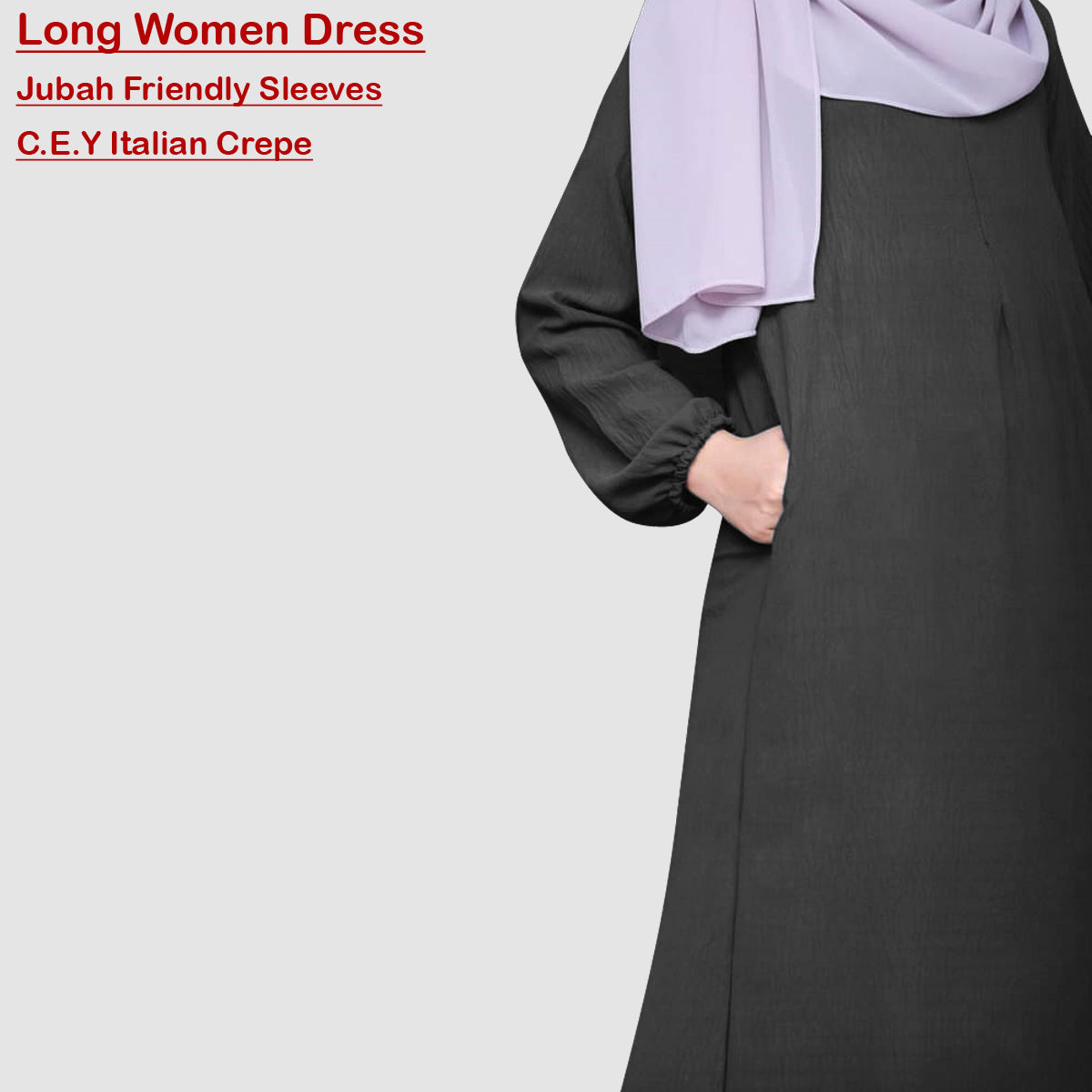 Gamis Abaya Panjang Polos Tangan Kerut Wanita Muslim