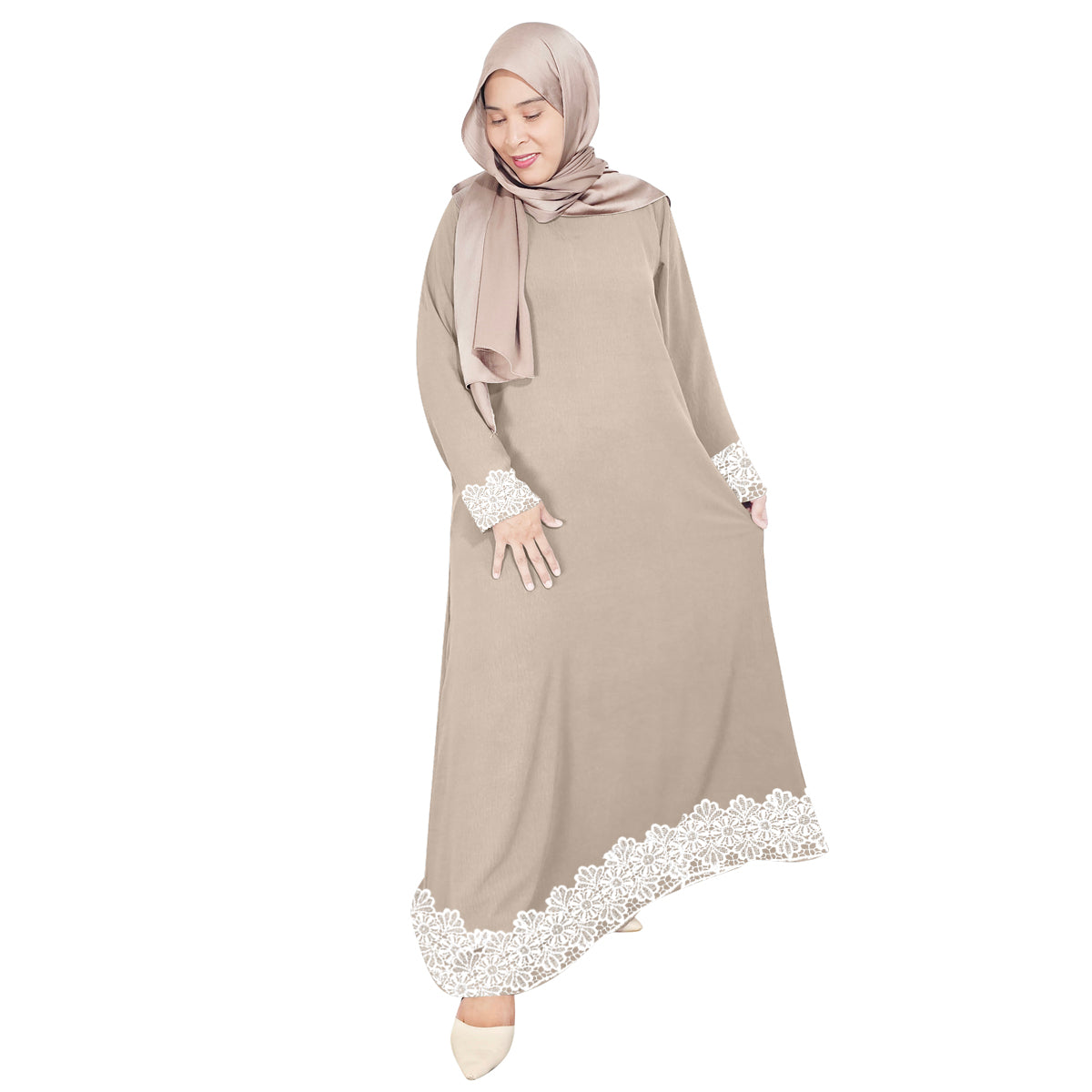 Gamis Abaya Long Lace Dress Tangan Panjang Wanita Muslim