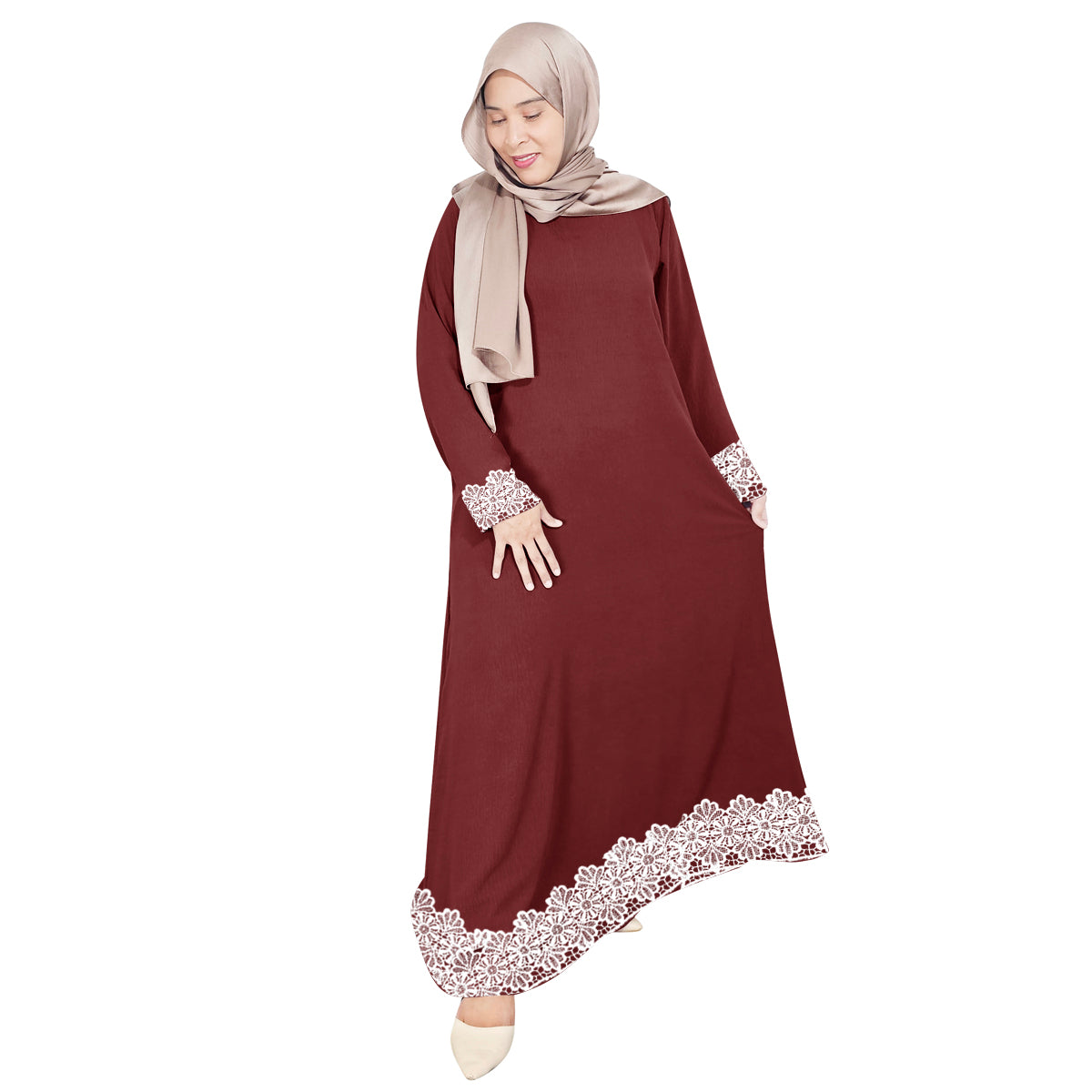 Gamis Abaya Long Lace Dress Tangan Panjang Wanita Muslim