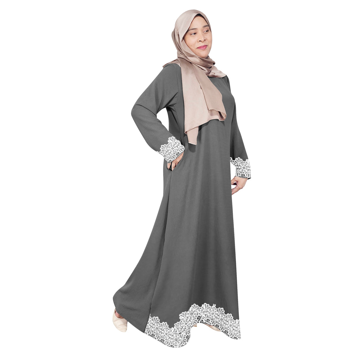 Gamis Abaya Long Lace Dress Tangan Panjang Wanita Muslim