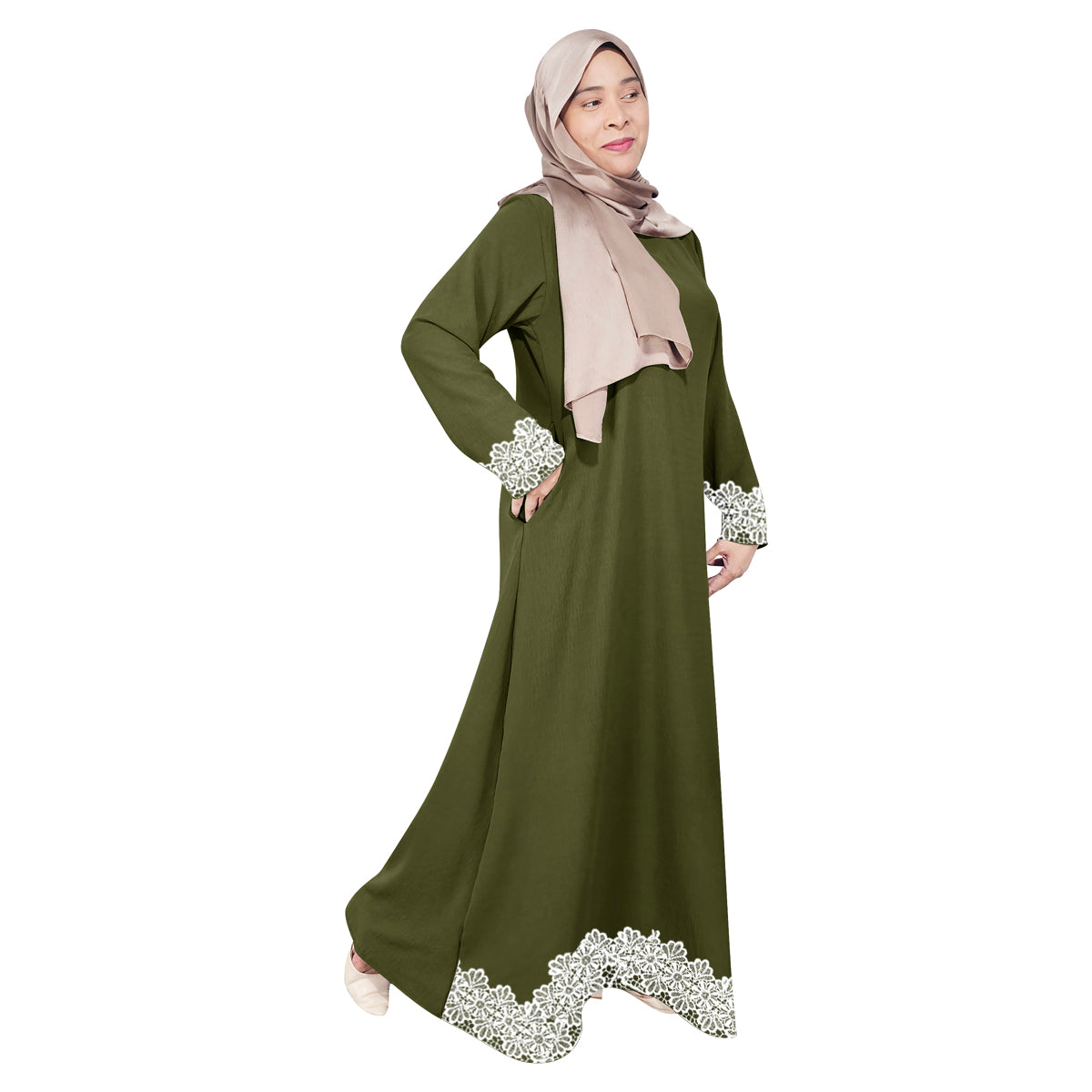 Gamis Abaya Long Lace Dress Tangan Panjang Wanita Muslim