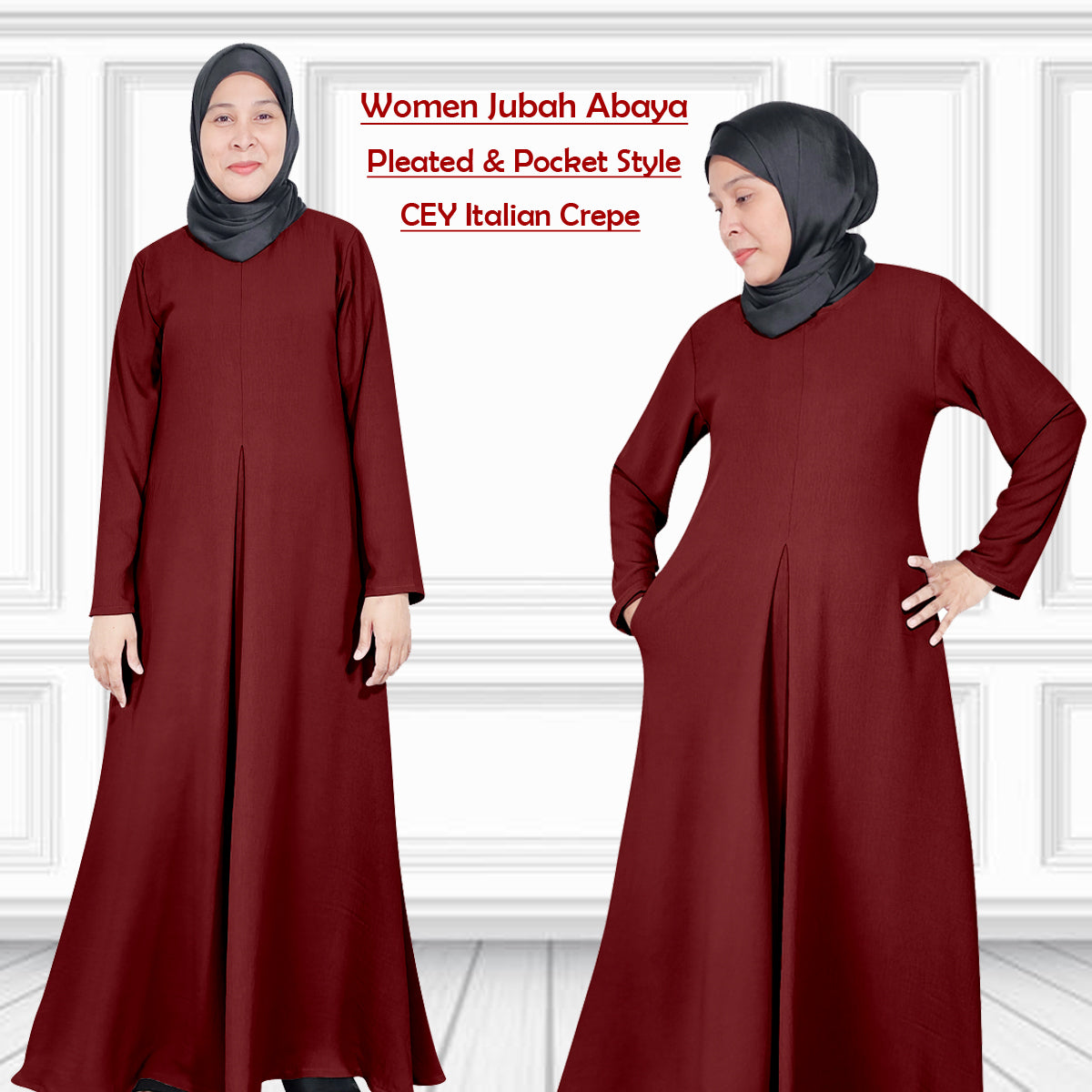 Gamis Abaya Renda Polos Wanita Tangan Panjang Jahitan Tengah Berbagai Macam Warna dan 1 Lipatan Tengah