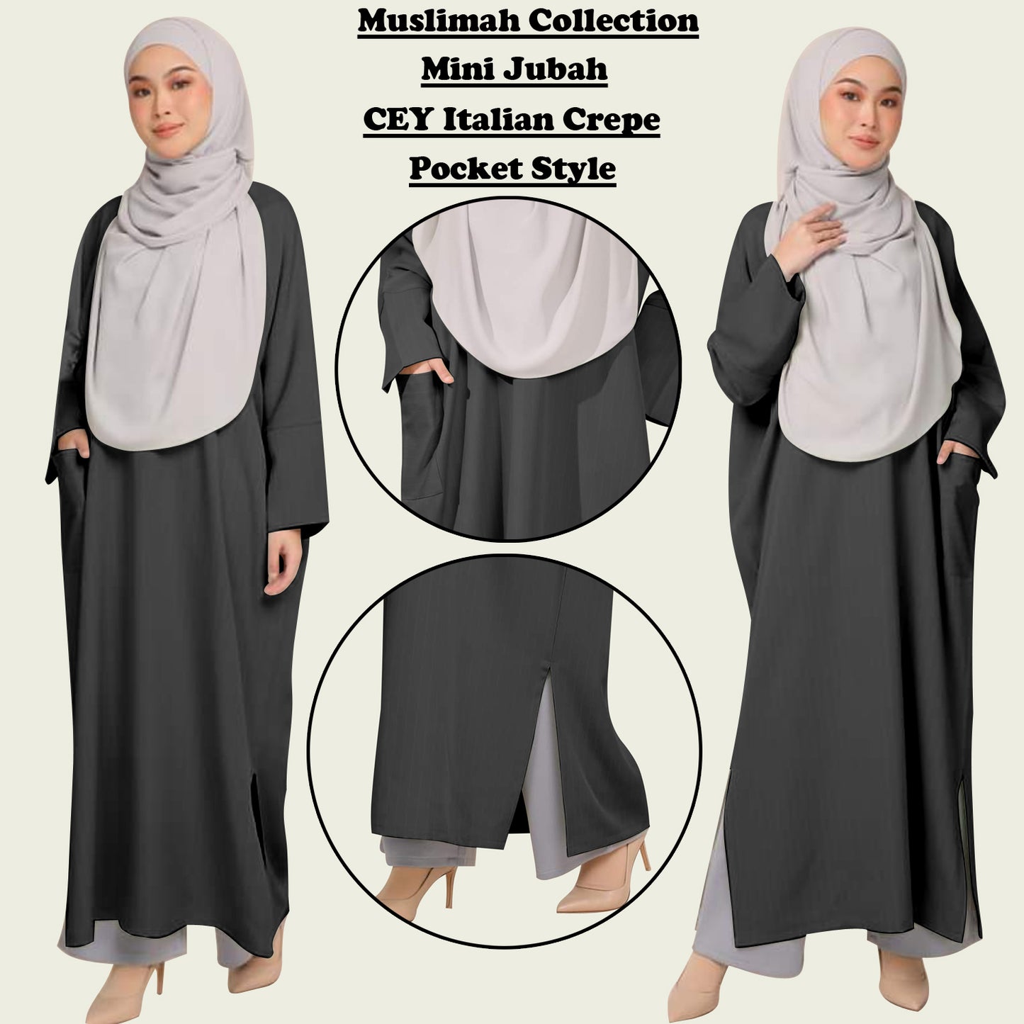Mini Gamis Abaya Wanita Pocket Style Belahan Pinggir