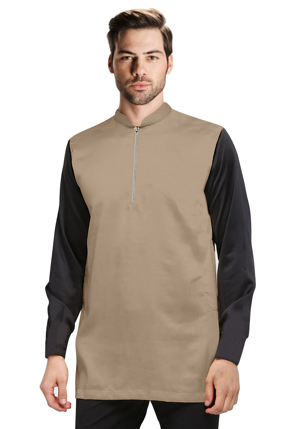 Baju Koko | Kurta Pria Muslim Sleting Depan Dua Warna Tangan Panjang