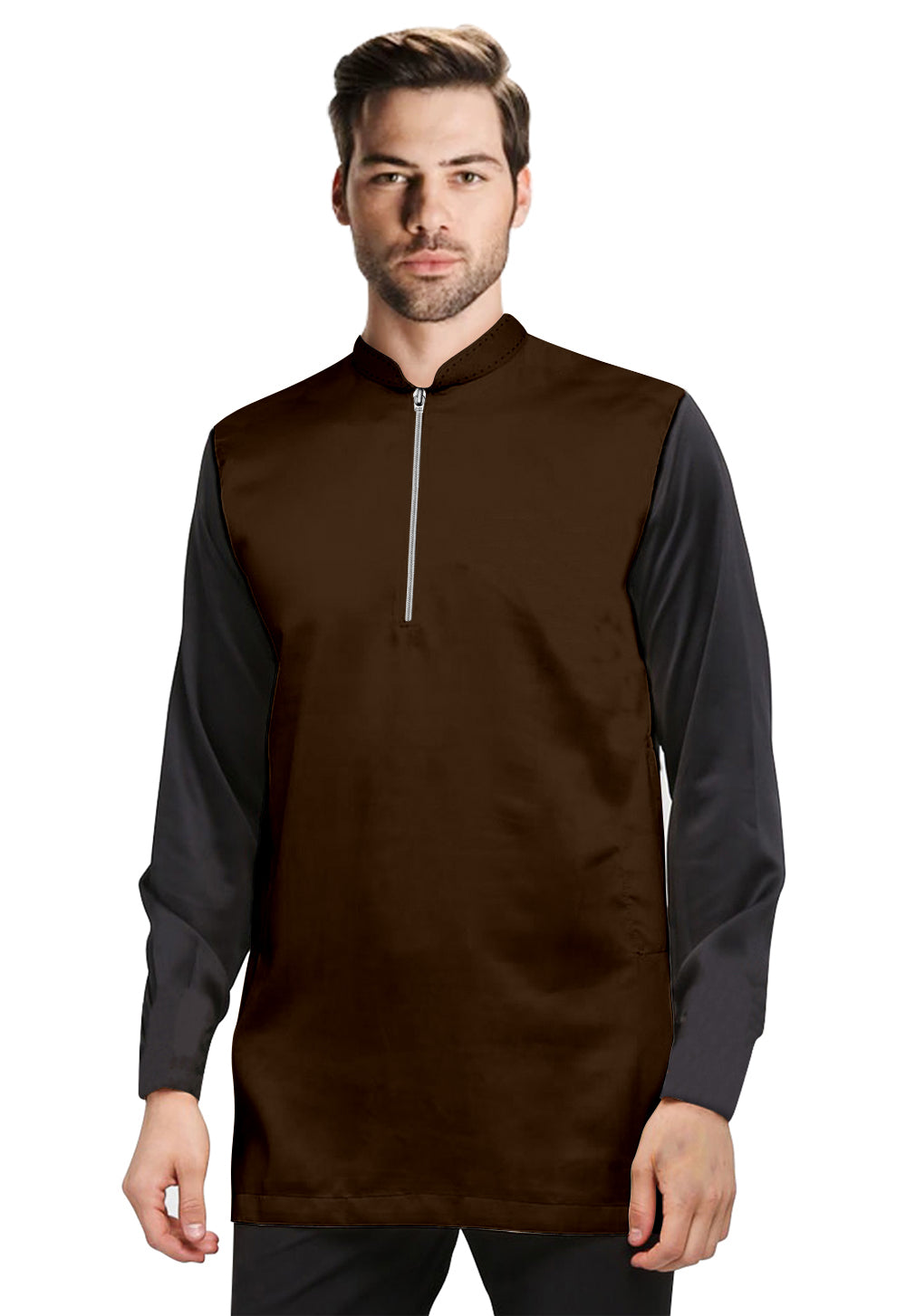 Baju Koko | Kurta Pria Muslim Sleting Depan Dua Warna Tangan Panjang