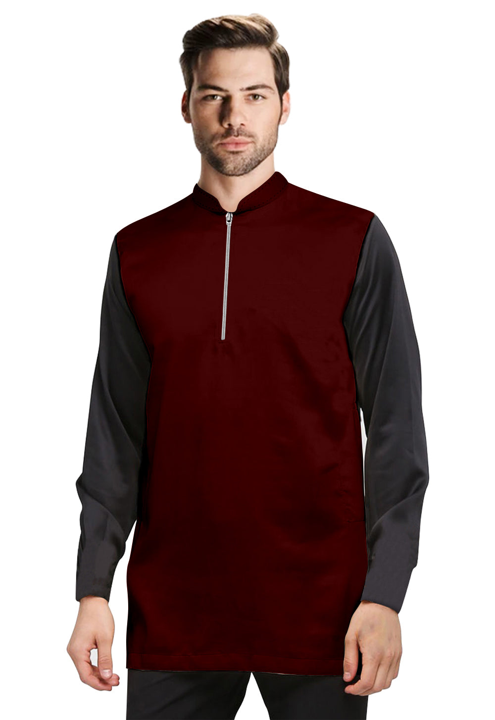 Baju Koko | Kurta Pria Muslim Sleting Depan Dua Warna Tangan Panjang