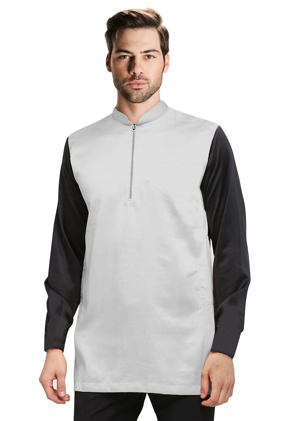 Baju Koko | Kurta Pria Muslim Sleting Depan Dua Warna Tangan Panjang