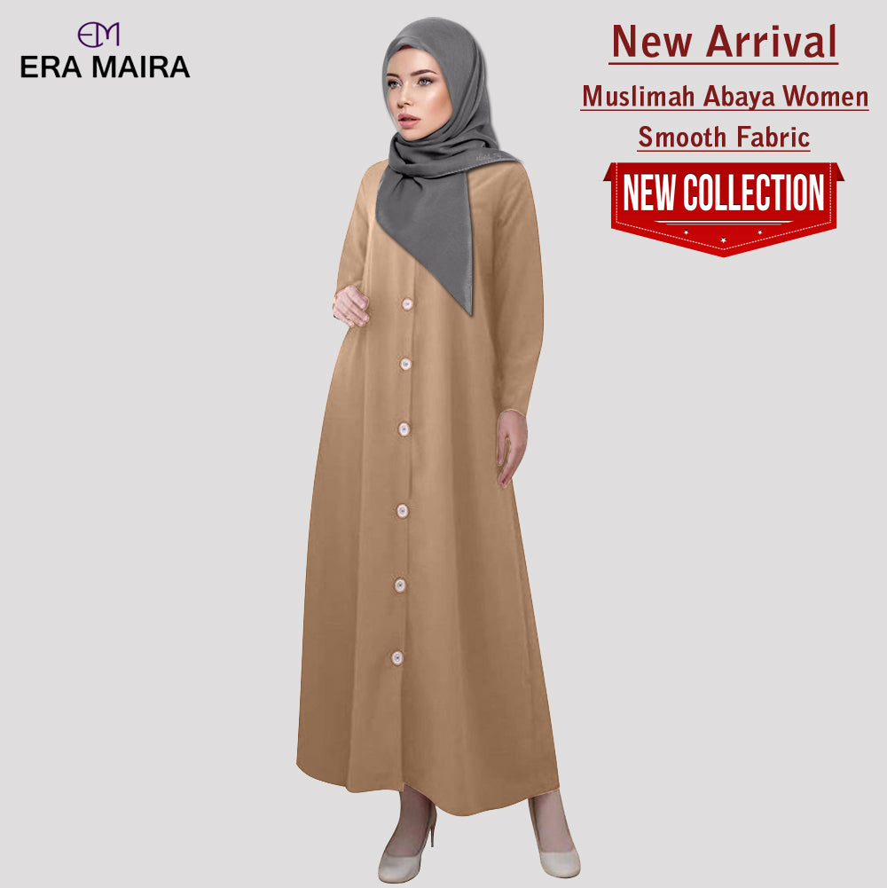 Gamis Abaya Wanita Muslim Full Kancing Polos Kekinian