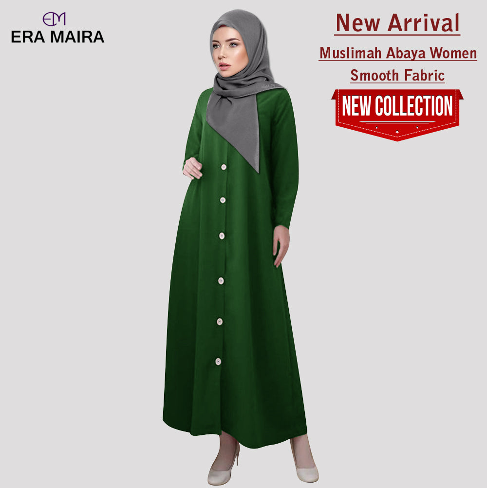 Gamis Abaya Wanita Muslim Full Kancing Polos Kekinian