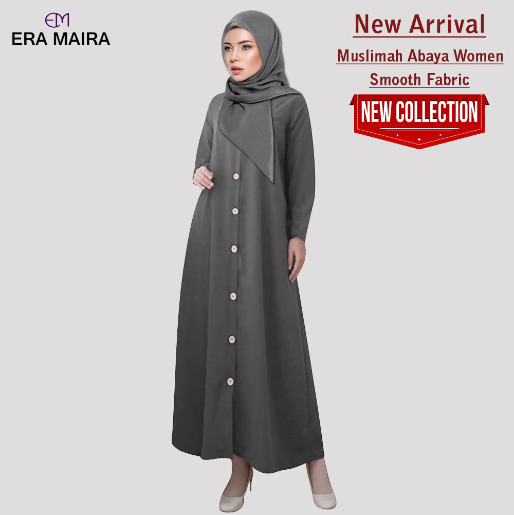 Gamis Abaya Wanita Muslim Full Kancing Polos Kekinian