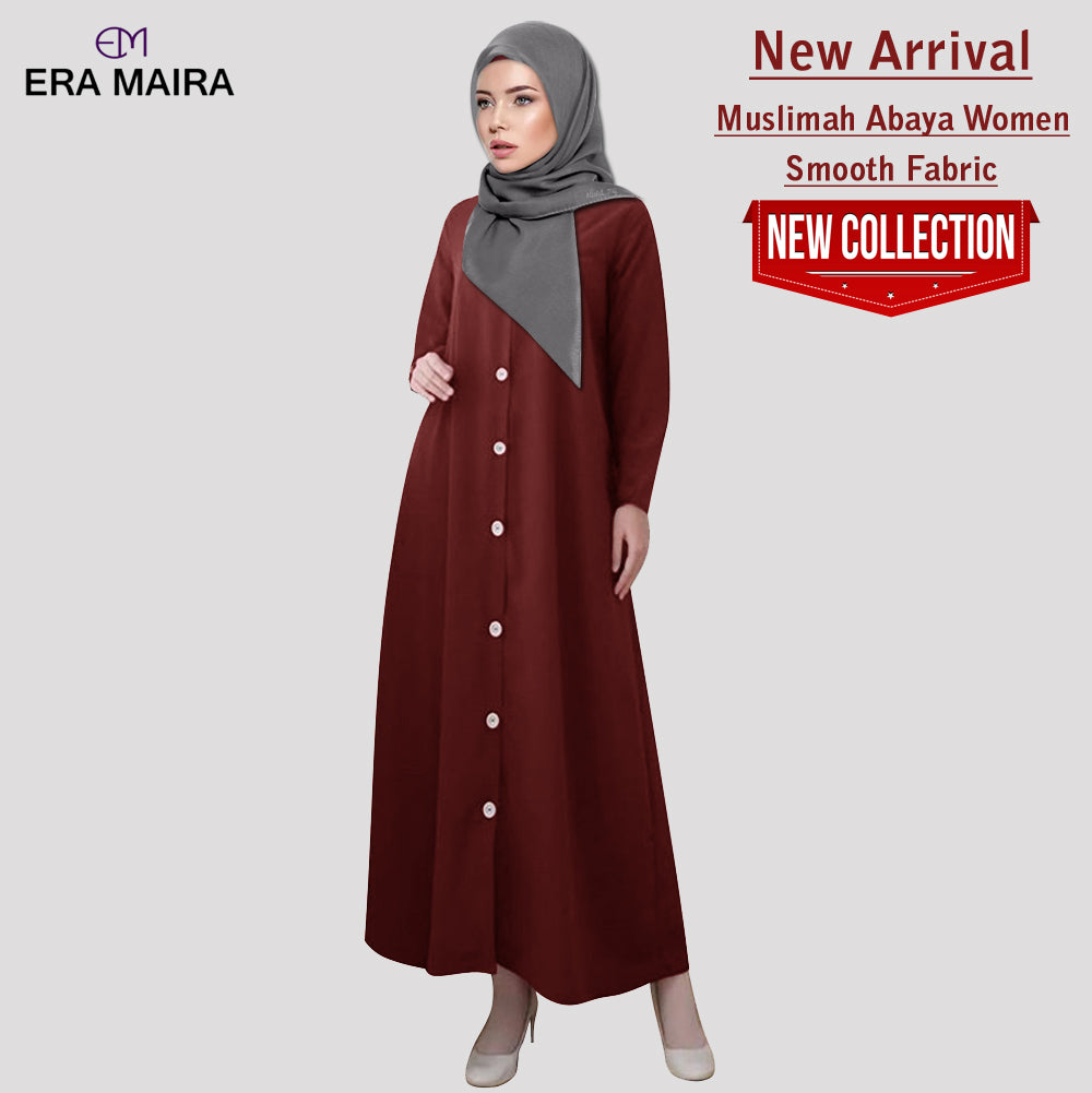 Gamis Abaya Wanita Muslim Full Kancing Polos Kekinian