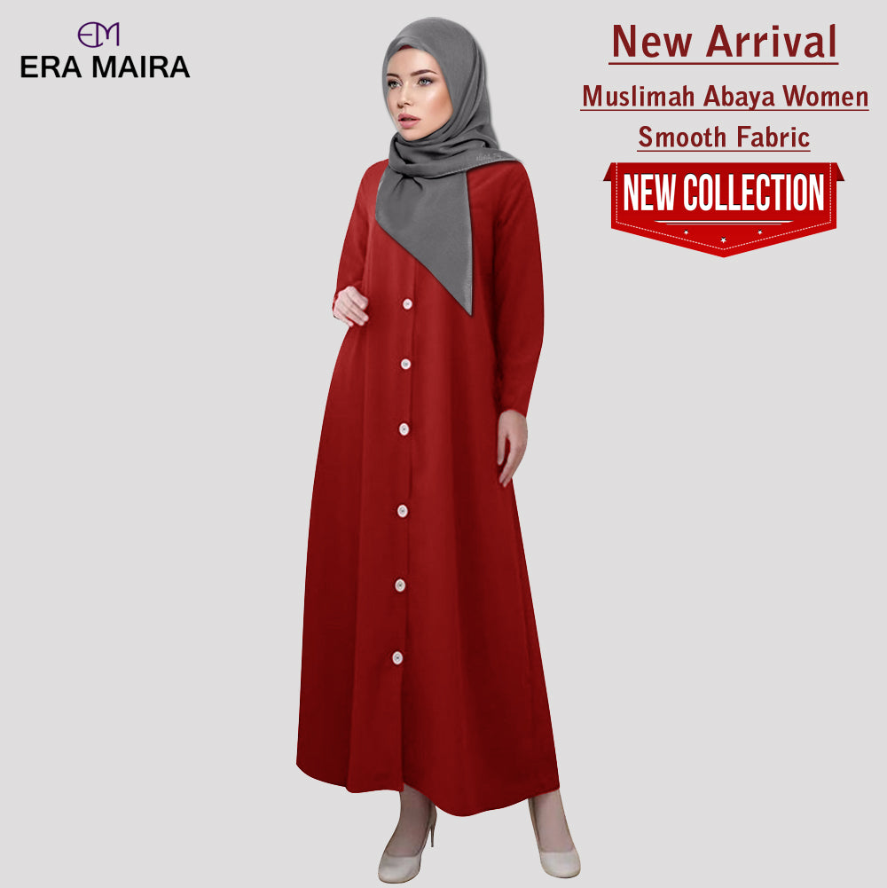 Gamis Abaya Wanita Muslim Full Kancing Polos Kekinian