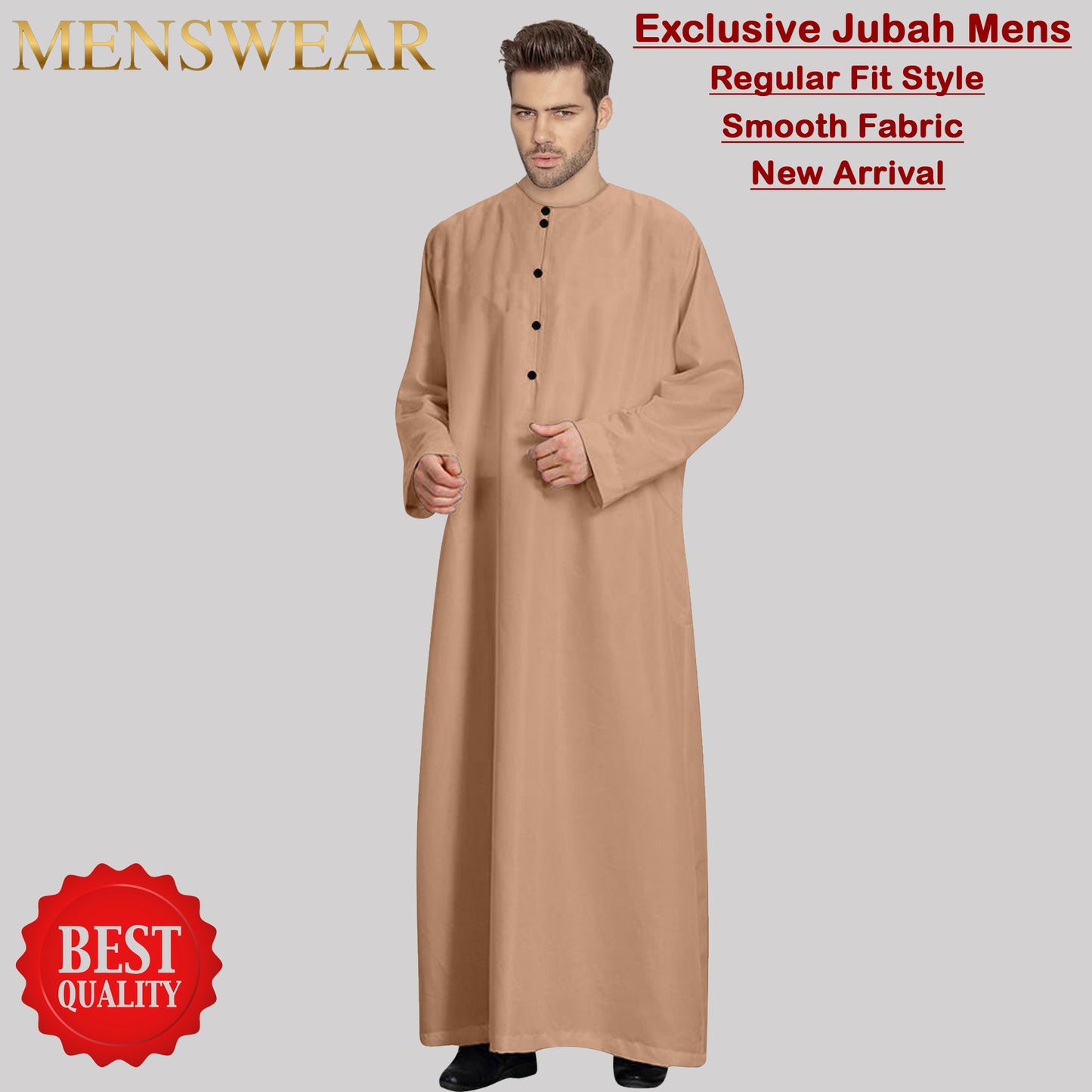 Jubah Pria Round Neck Polos Kancing laki laki