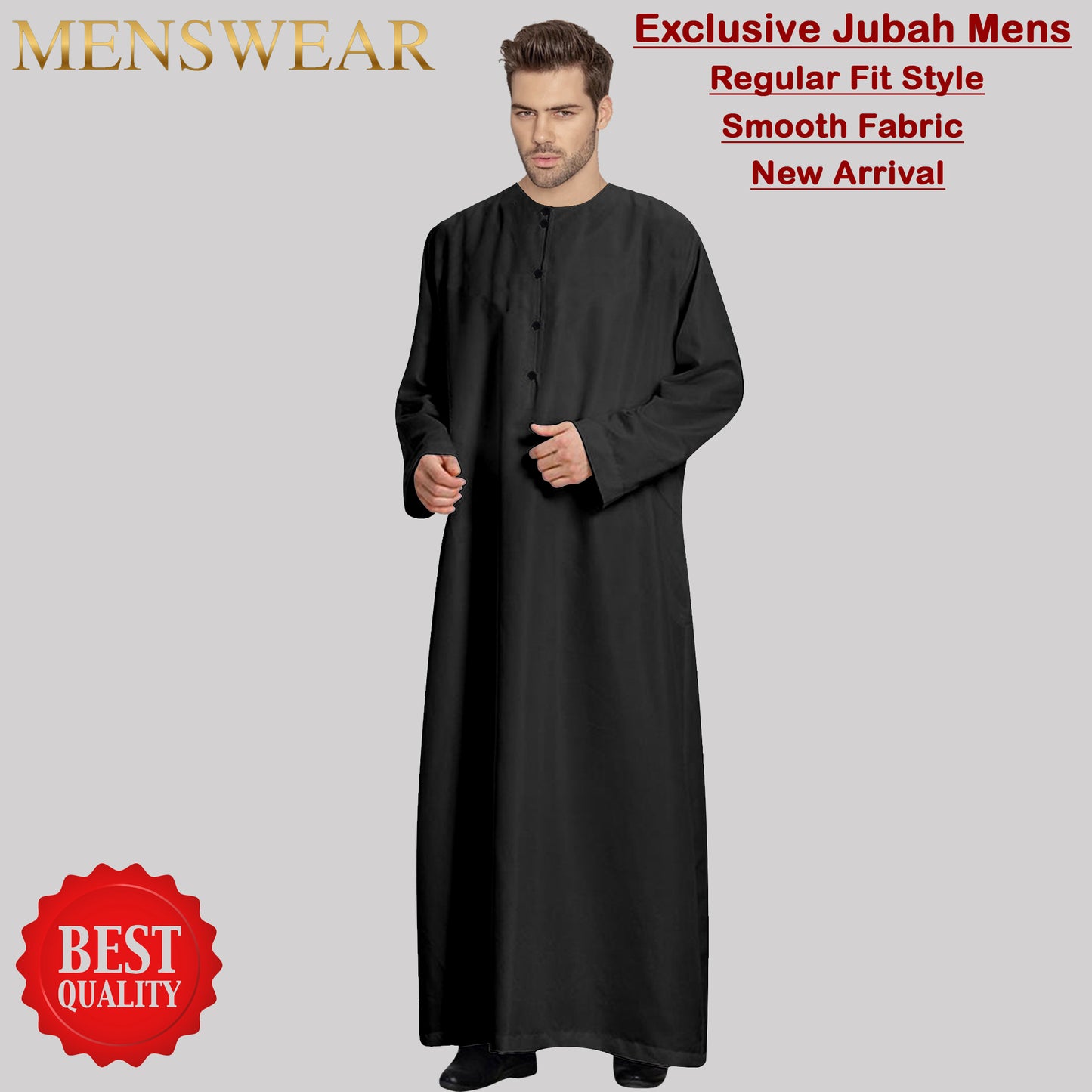 Jubah Pria Round Neck Polos Kancing laki laki