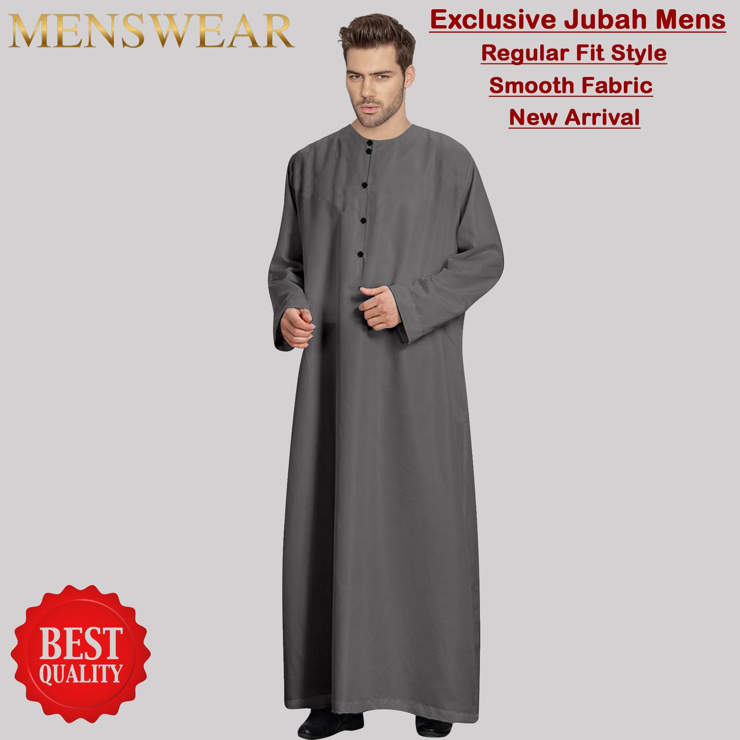 Jubah Pria Round Neck Polos Kancing laki laki