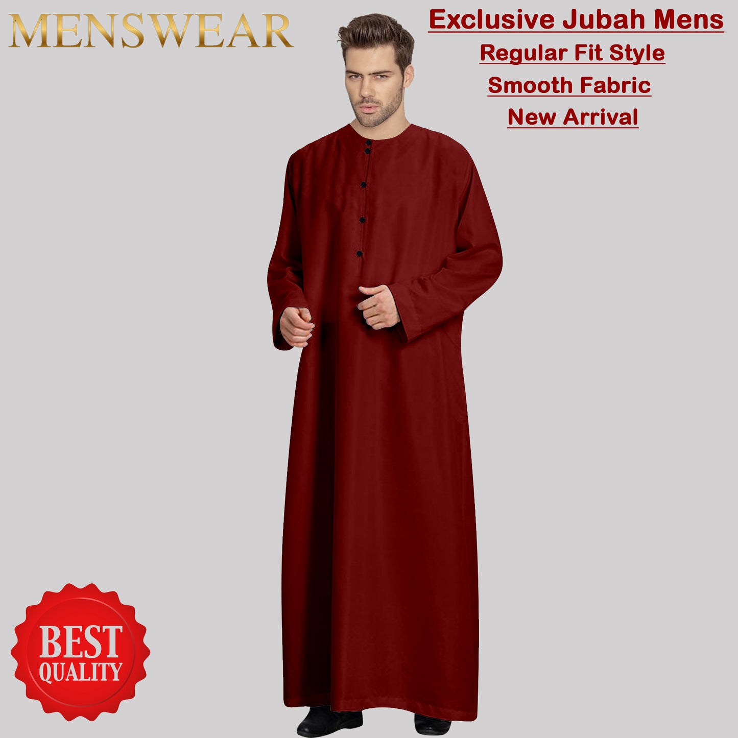 Jubah Pria Round Neck Polos Kancing laki laki