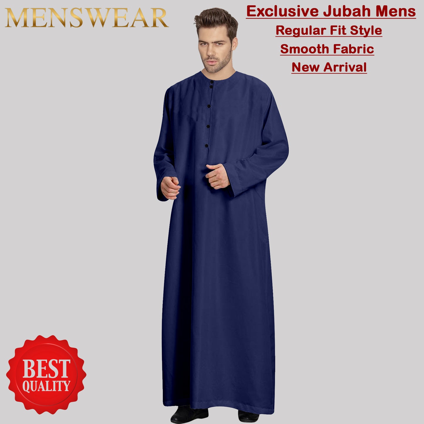 Jubah Pria Round Neck Polos Kancing laki laki