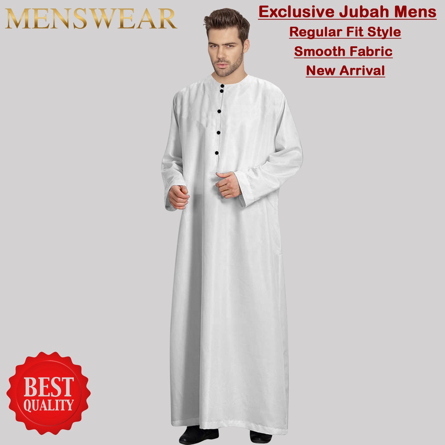 Jubah Pria Round Neck Polos Kancing laki laki