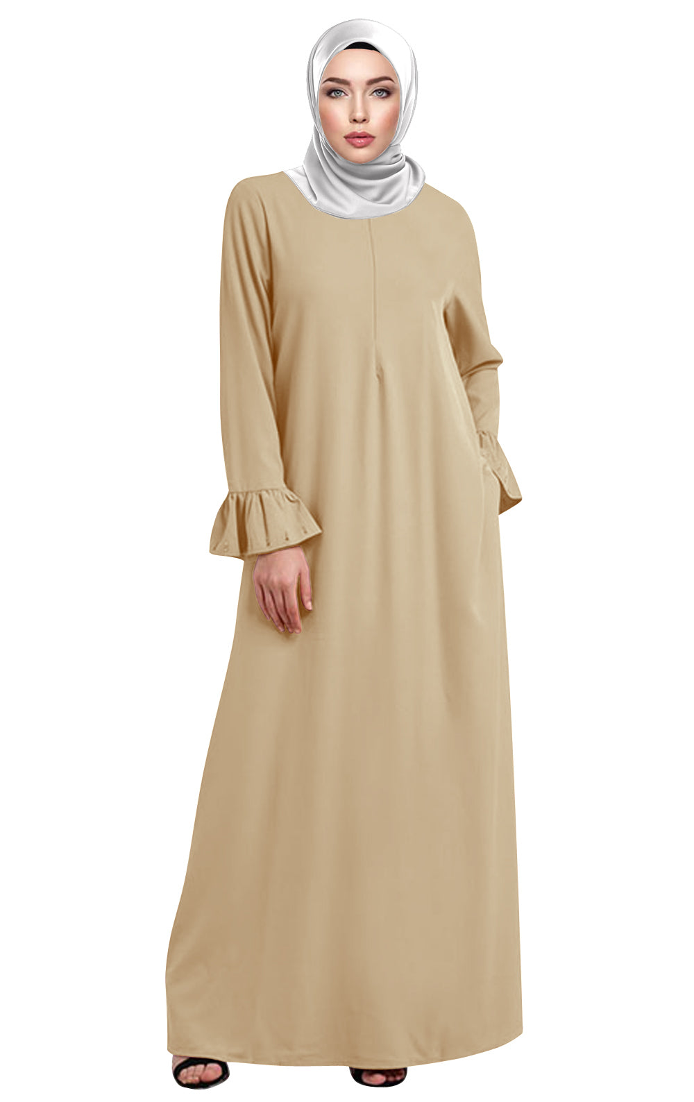 Gamis Abaya Ruffle Sleeves Polos Tangan Panjang Rample