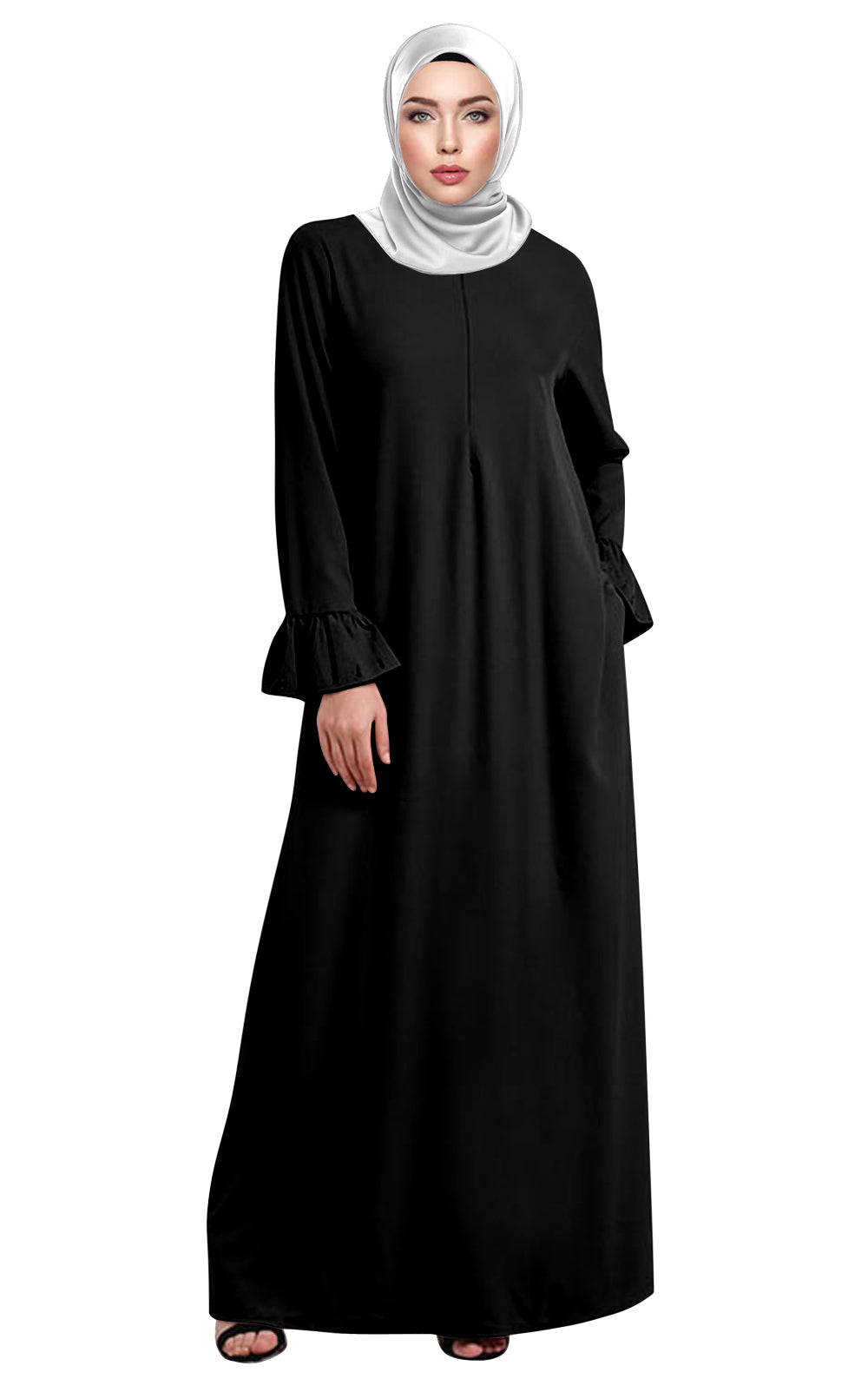 Gamis Abaya Ruffle Sleeves Polos Tangan Panjang Rample