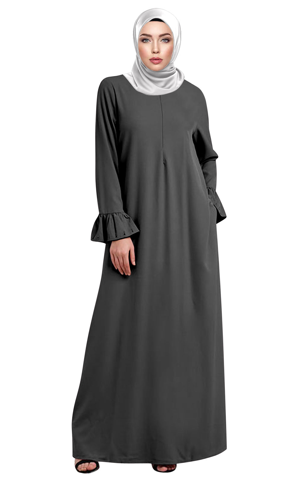 Gamis Abaya Ruffle Sleeves Polos Tangan Panjang Rample