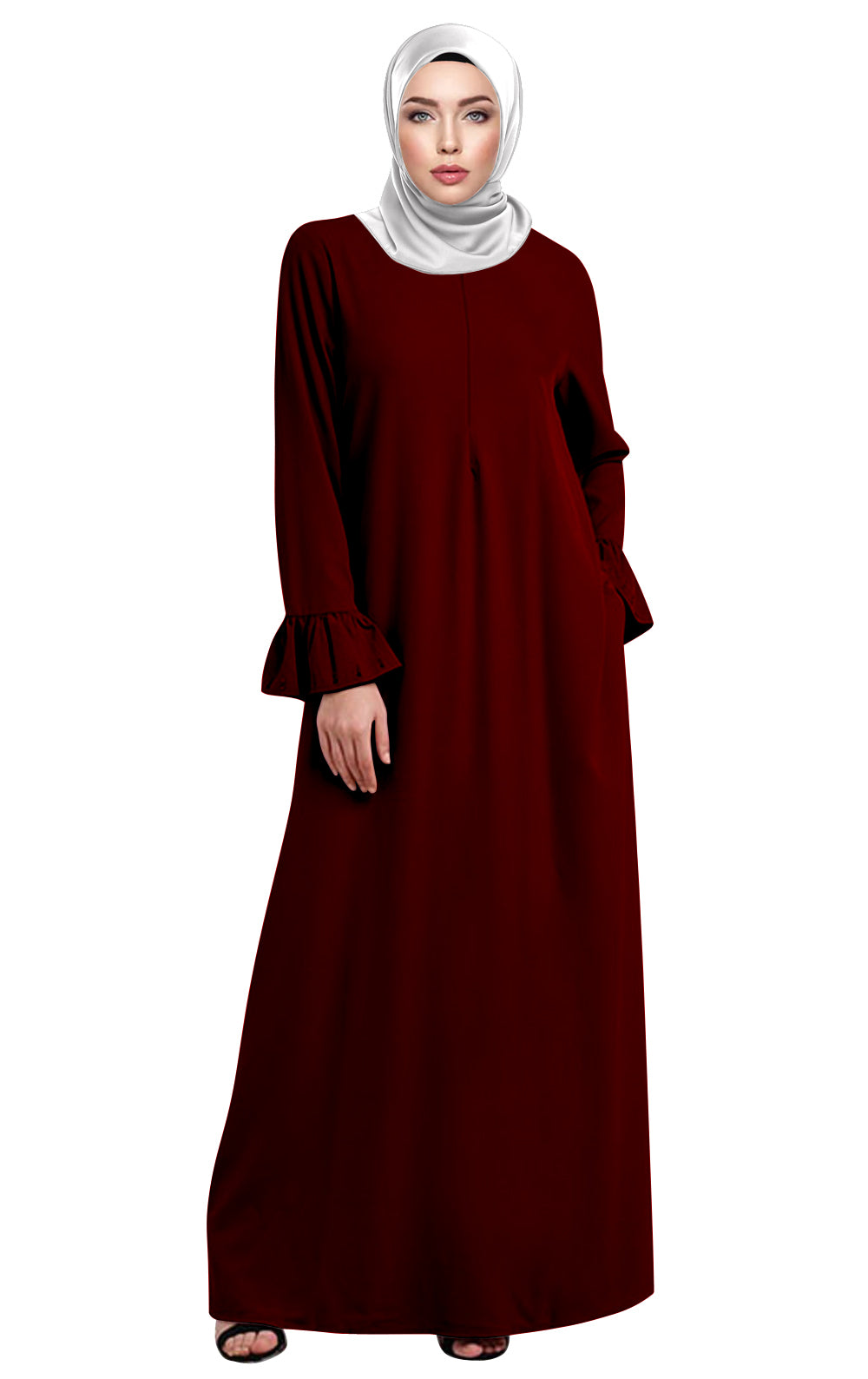 Gamis Abaya Ruffle Sleeves Polos Tangan Panjang Rample