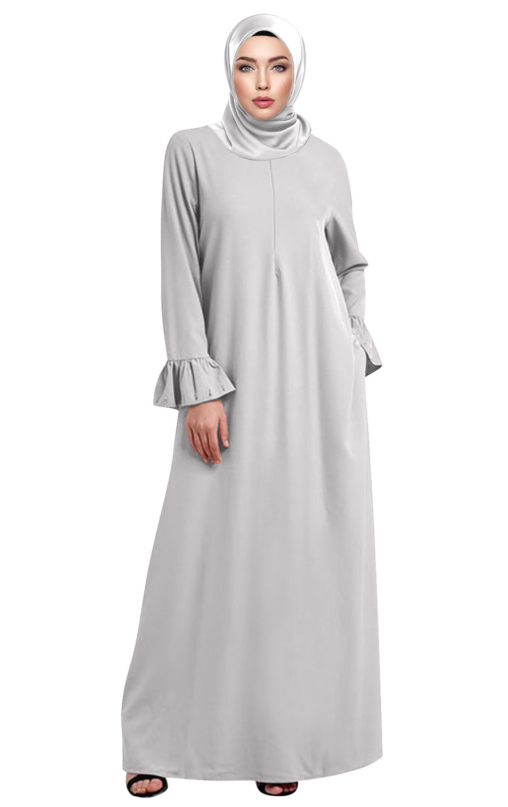 Gamis Abaya Ruffle Sleeves Polos Tangan Panjang Rample