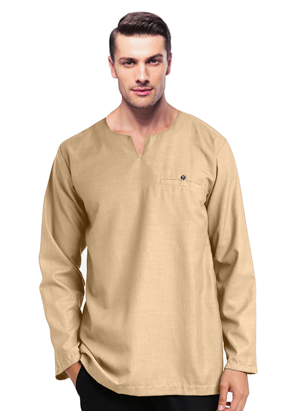 Baju Kurta Koko Pria Muslim Modern Polos Tangan Panjan Kerah V