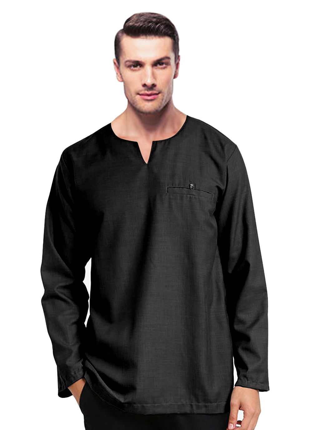 Baju Kurta Koko Pria Muslim Modern Polos Tangan Panjan Kerah V