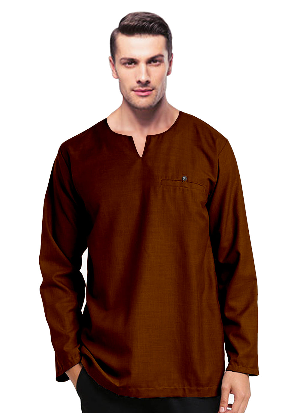 Baju Kurta Koko Pria Muslim Modern Polos Tangan Panjan Kerah V