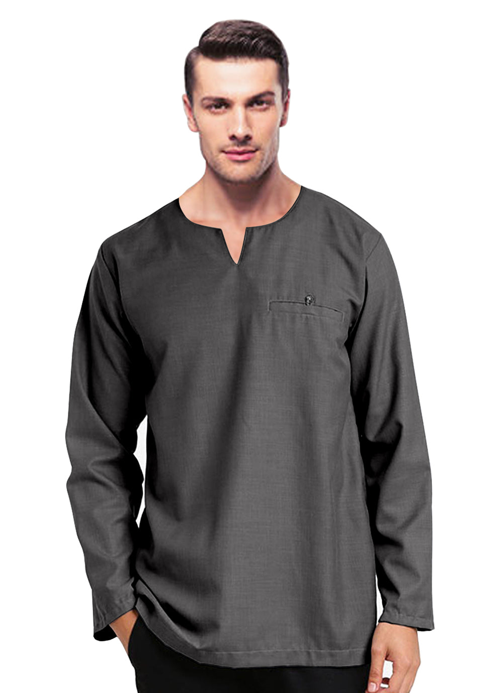 Baju Kurta Koko Pria Muslim Modern Polos Tangan Panjan Kerah V