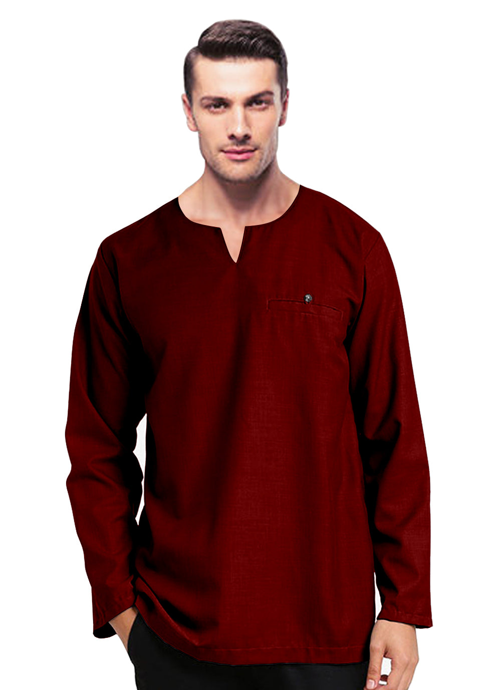 Baju Kurta Koko Pria Muslim Modern Polos Tangan Panjan Kerah V