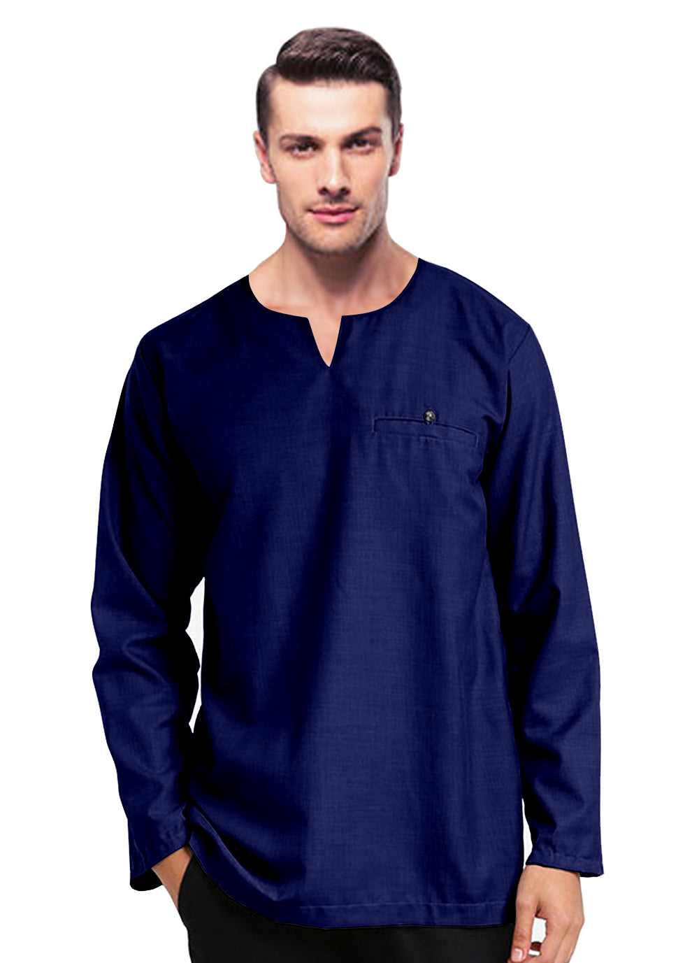 Baju Kurta Koko Pria Muslim Modern Polos Tangan Panjan Kerah V