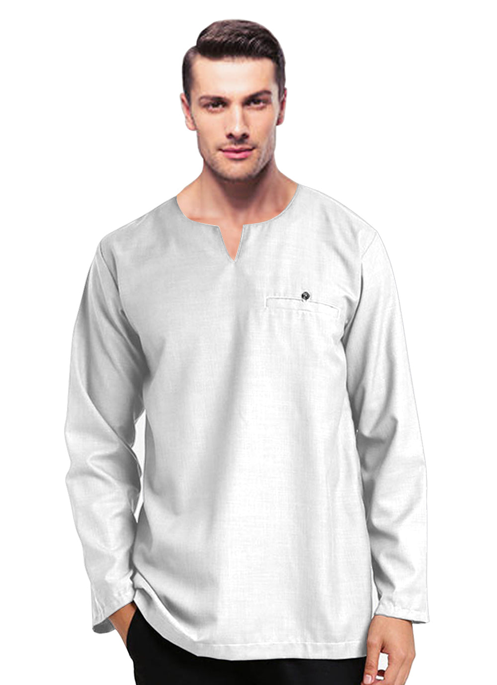 Baju Kurta Koko Pria Muslim Modern Polos Tangan Panjan Kerah V