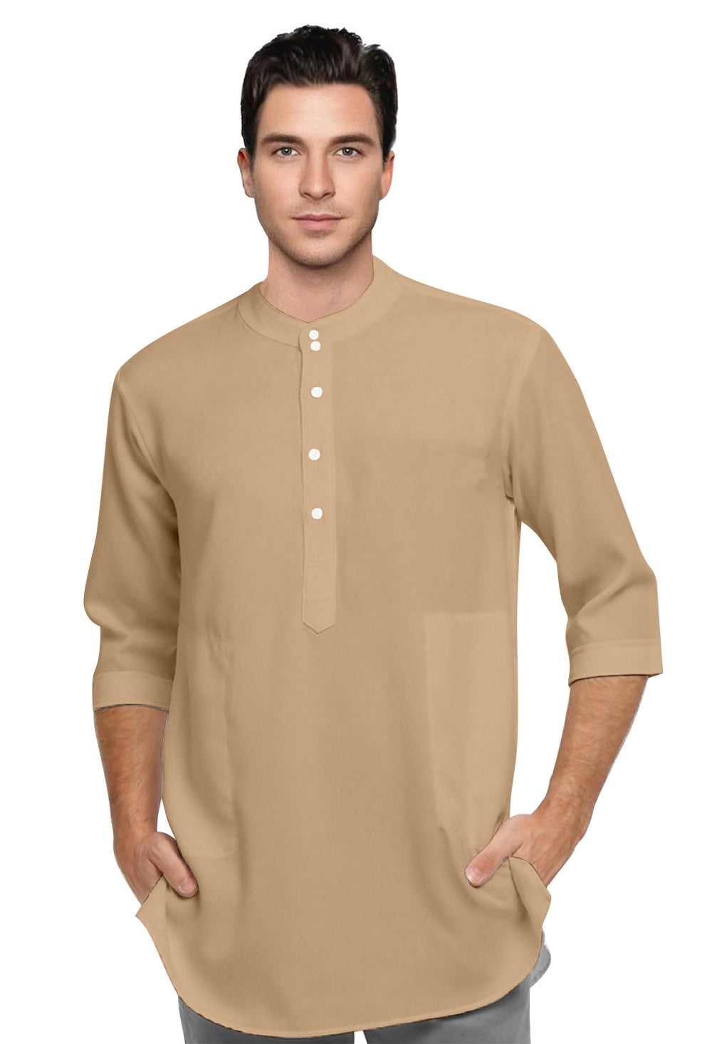 Baju Koko Kurta Pria Polos Tangan Panjang Kancing Depan Model Trendy